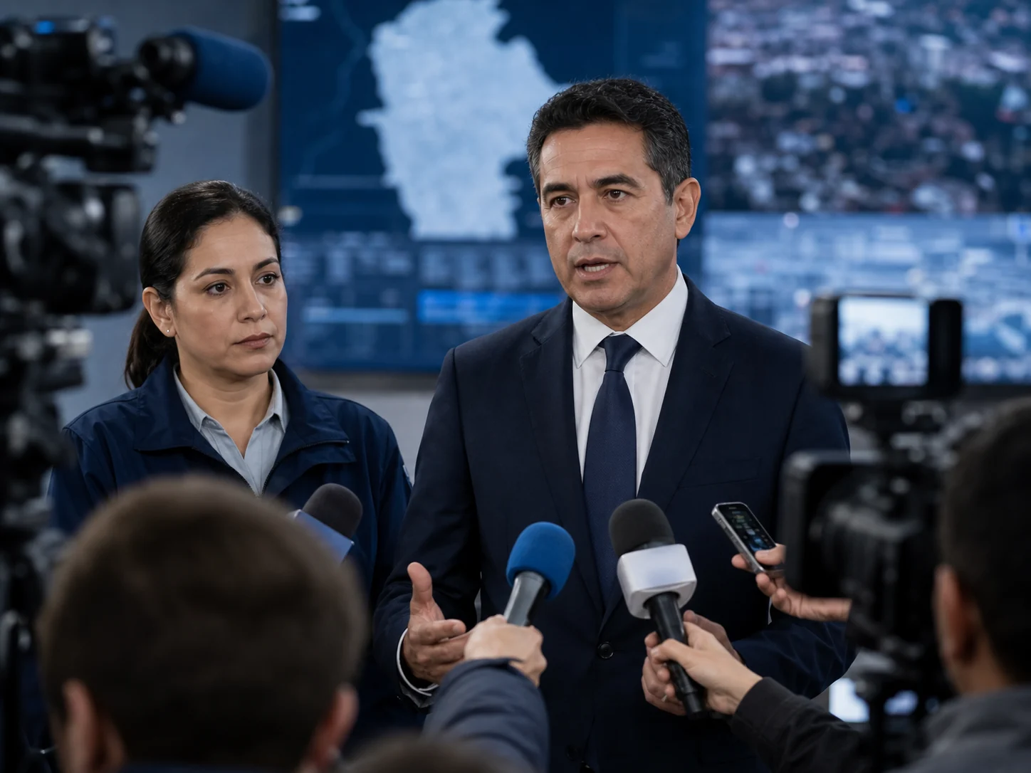 Vocería municipal durante una conferencia de emergencia