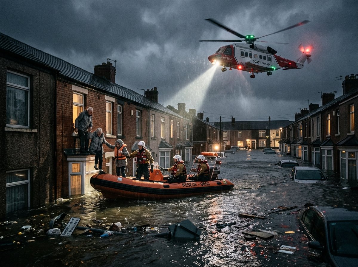 Operaciones de rescate durante una inundación urbana