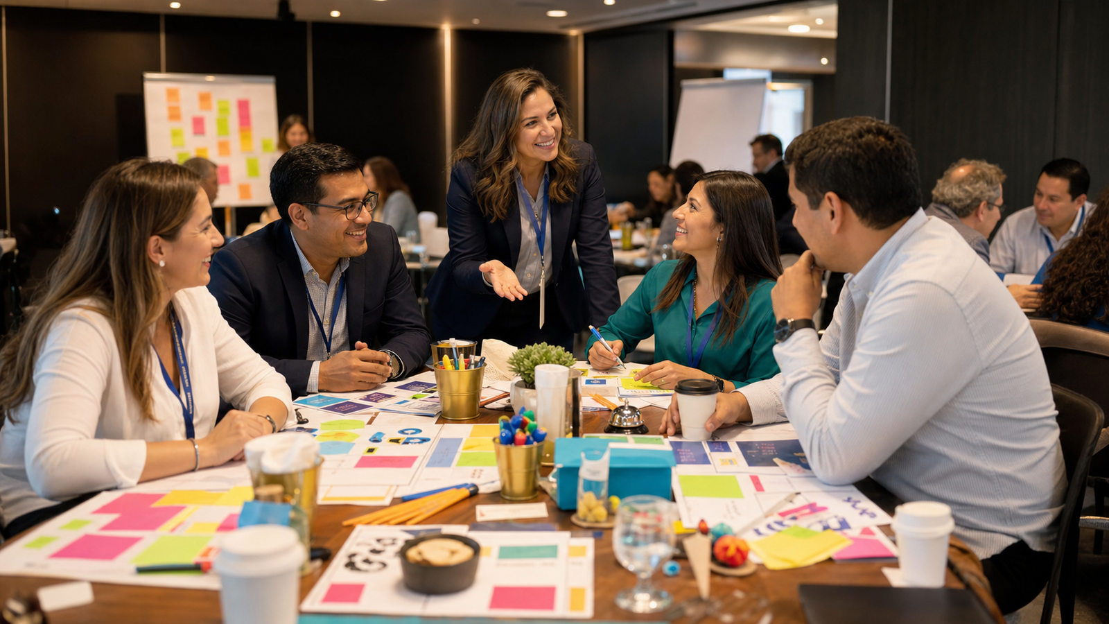 Equipo ejecutivo en dinámica creativa de experiencia del cliente