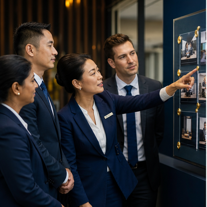 Equipo profesional revisando estándares de servicio