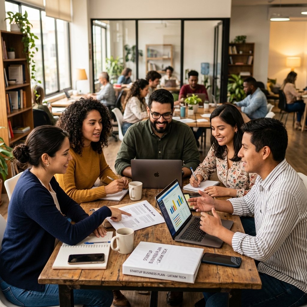Equipo de emprendedores colaborando en taller