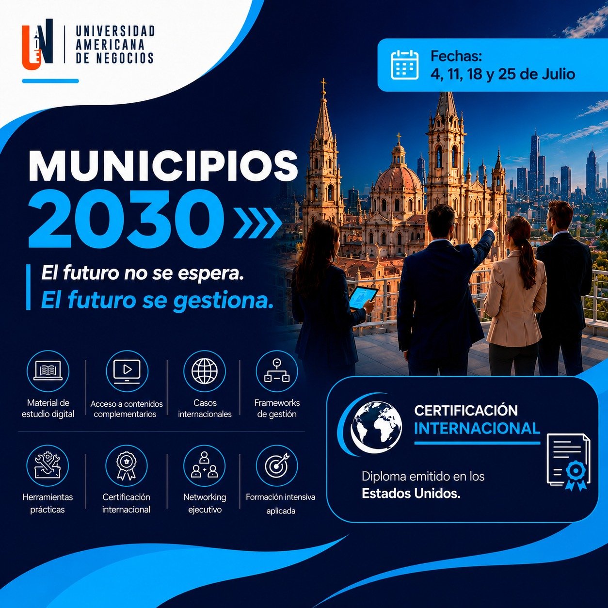 Material gráfico del diplomado Municipios 2030 con certificación internacional