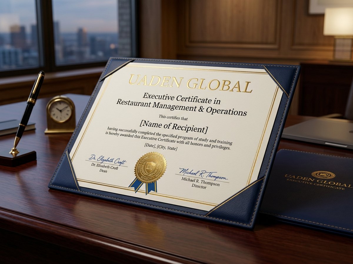 Mockup 3D realista de diploma estadounidense emitido por UADEN Global