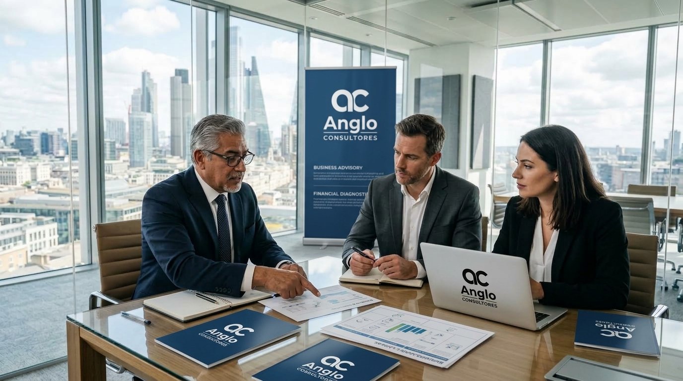 Equipo de consultoría de Anglo Consultores en sesión de diagnóstico financiero empresarial